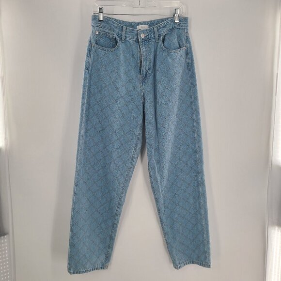 Forever 21 Relaxed Lattice diamond‎ Stitch Jeans Size 29 High Waist Light Blue - Picture 1 of 5